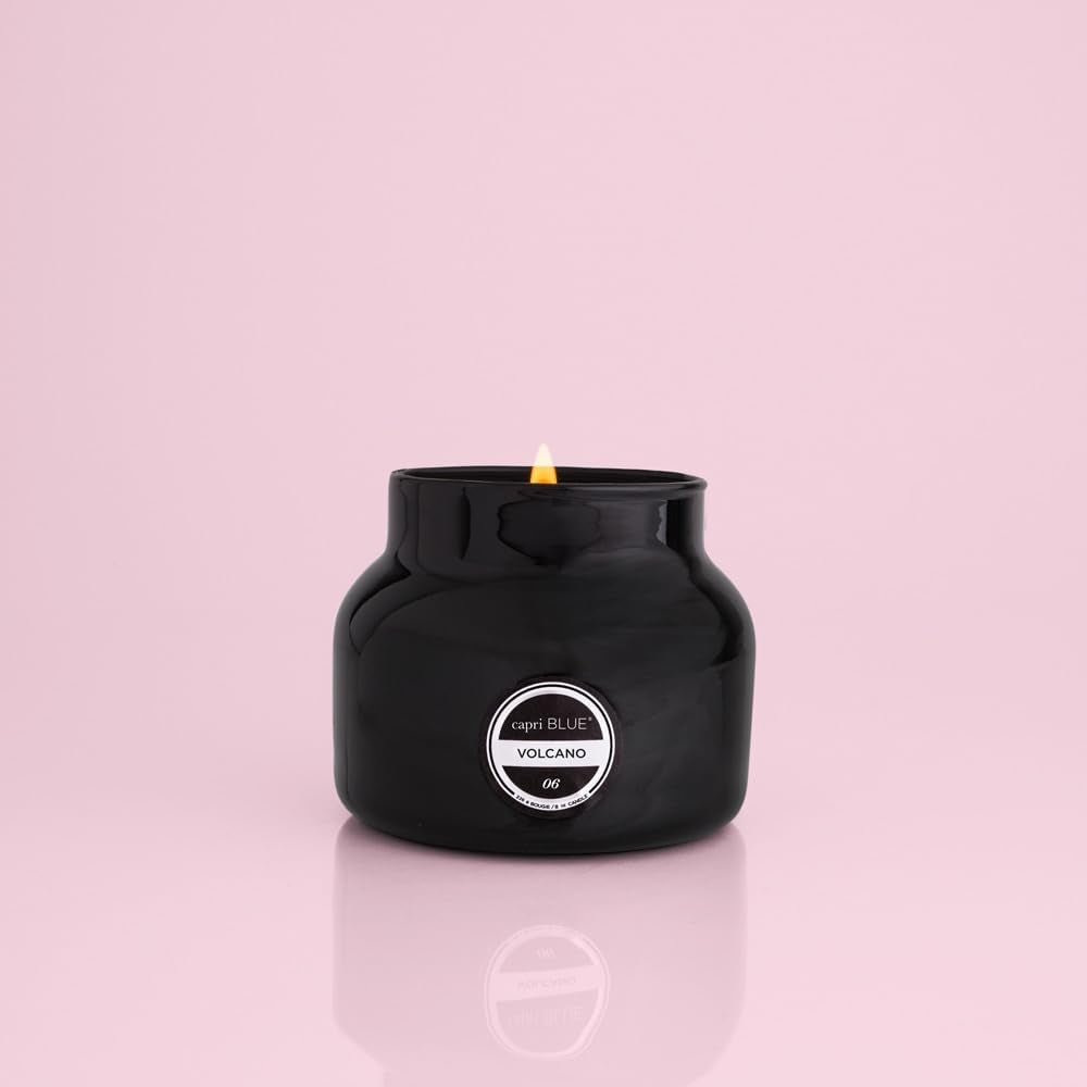 Volcano Scented Candles - Luxury Glass Jar Candles for Home Scented with Tropical Fruit & Sugared Citrus - Soy Wax Blend - Volcano - Black Color (8 Oz)