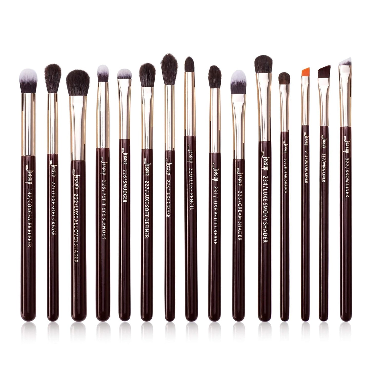 15Pcs Professional Makeup Brushes Set Make up Brush Tools Kit Eye Liner Shader Wood Handle Natural-Synthetic Hair Brushes Pearl Black/Rose Gold T157