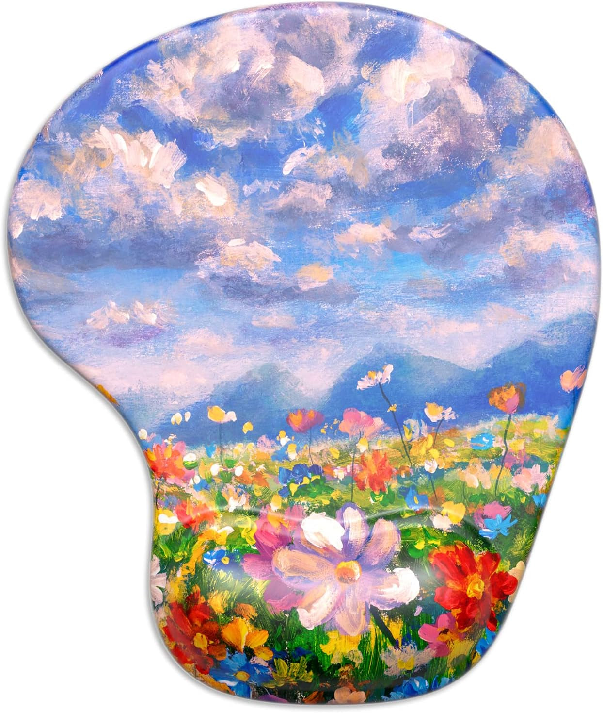 Ergonomic Mouse Pad with Gel Wrist Support Wrist Rest Smooth Surface Non-Slip PU Base Comfortable Office Supplies Pain Relief, 9.5 X 8 Inches, Landscape Forest