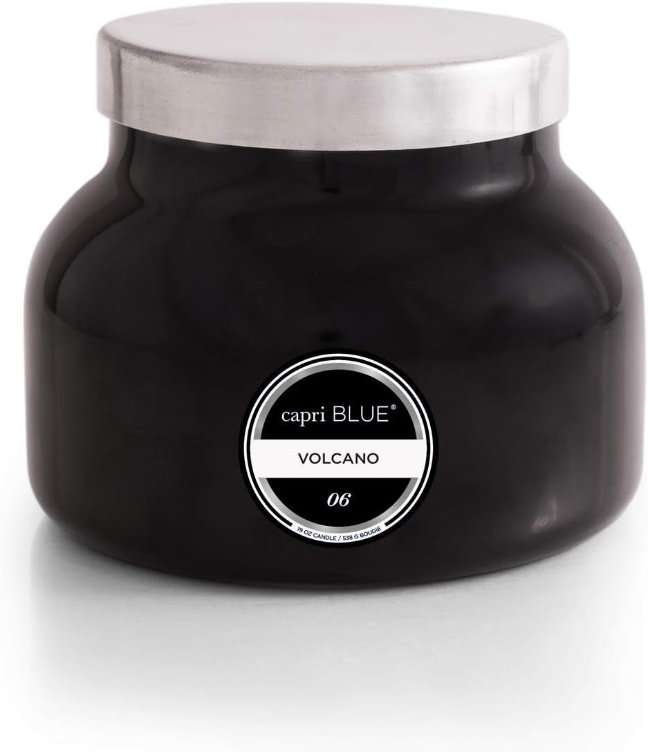 Volcano Scented Candles - Luxury Glass Jar Candles for Home Scented with Tropical Fruit & Sugared Citrus - Soy Wax Blend - Volcano - Black Color (8 Oz)