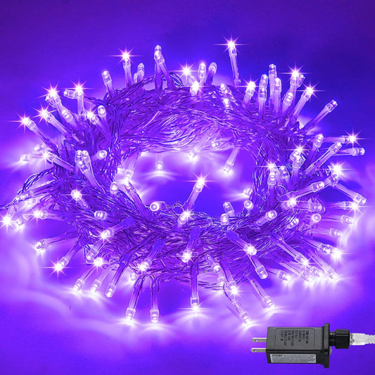 Connectable 100 LED Purple Christmas Lights Indoor, 8 Modes Plug in String Lights Clear Wire, 33Ft Purple Christmas Tree Light Outdoor for Tree, Garden, Bedroom
