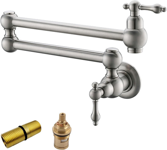 Brass Pot Filler,Wall Mount Commercial,Copper Material Kitchen Folding Faucet,Coffee Machine Faucet with Stretchable Double Joint Swing Arms,Brushed Nickel